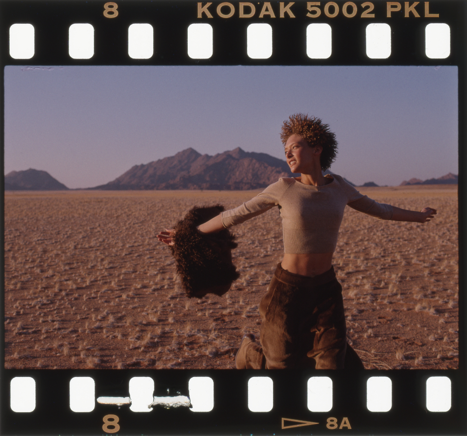 crystele photographed for red magazine in namibian desert, may 1999